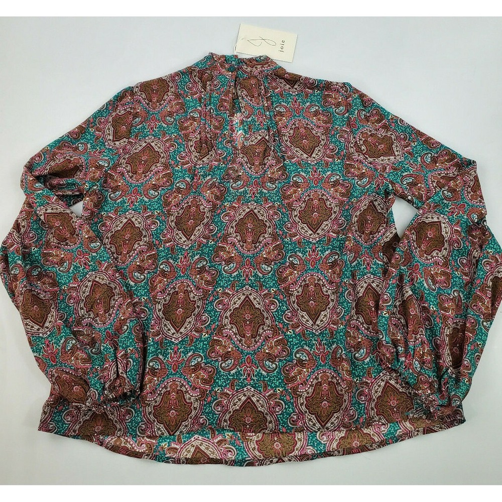 Joie Women Brown Blue Paisley Blouse Top 1250007 Size S New - Picture 6 of 10